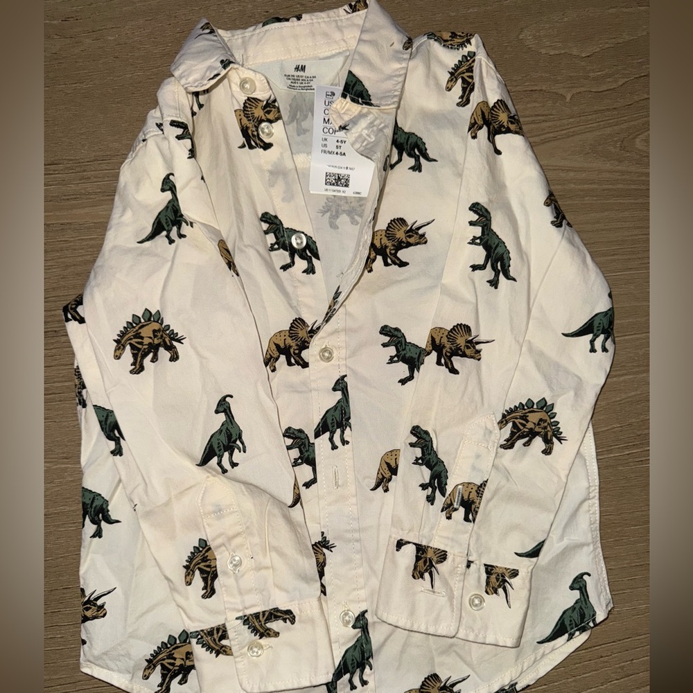 H&M Cream Dinosaur Print Shirt